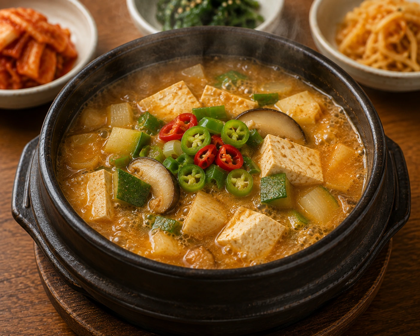 Doenjang Jjigae, korean soybean paste stew served as Korean home cooking