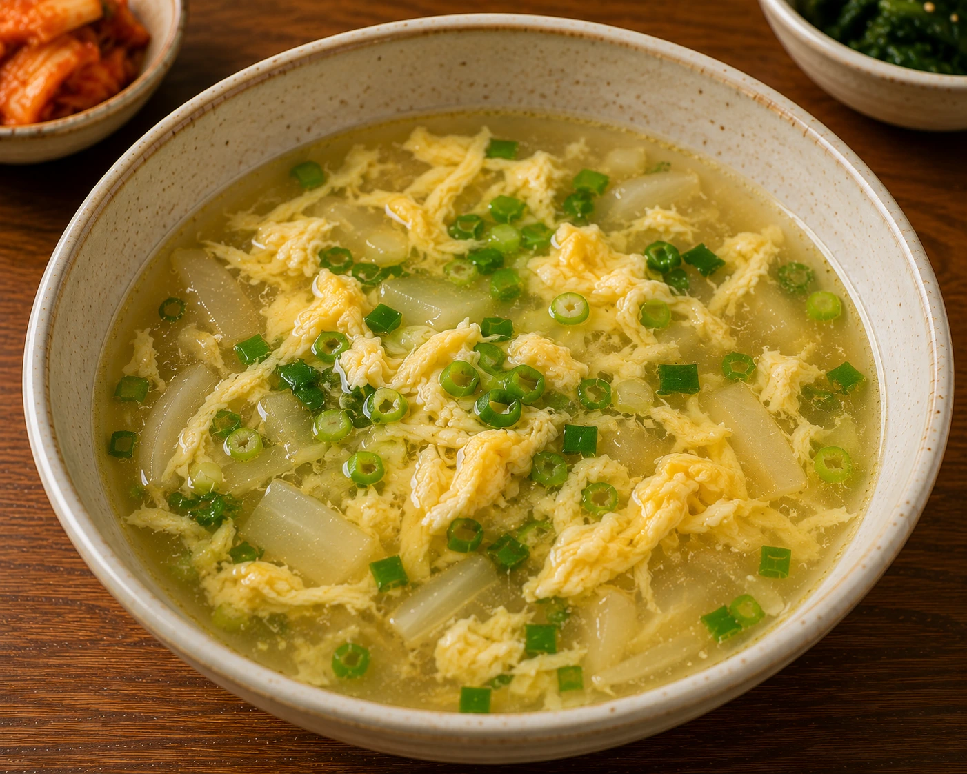 Gyeran Guk, korean egg drop soup served as Korean home cooking