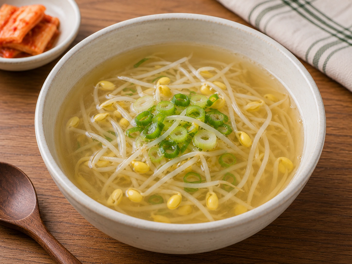 Kongnamul Guk, korean bean sprout soup with minced garlic in a clear broth