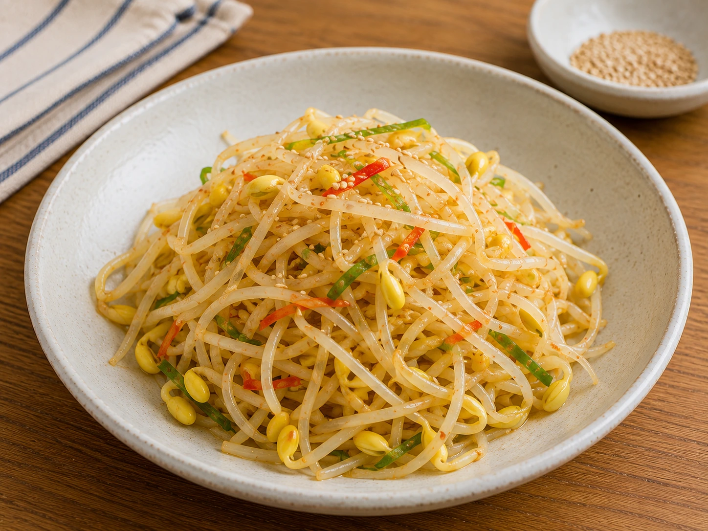 Kongnamul Muchim, korean seasoned bean sprouts with sesame seeds and garlic