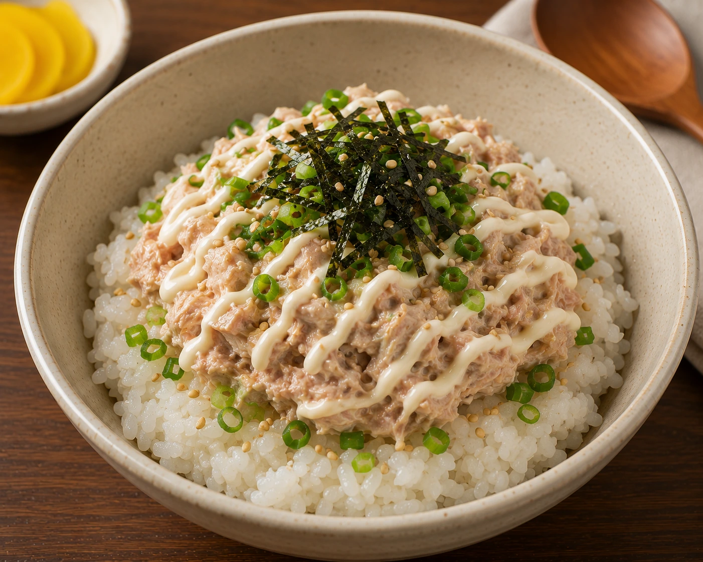 Chamchi Mayo Deopbap, korean tuna mayo rice bowl served as Korean home cooking